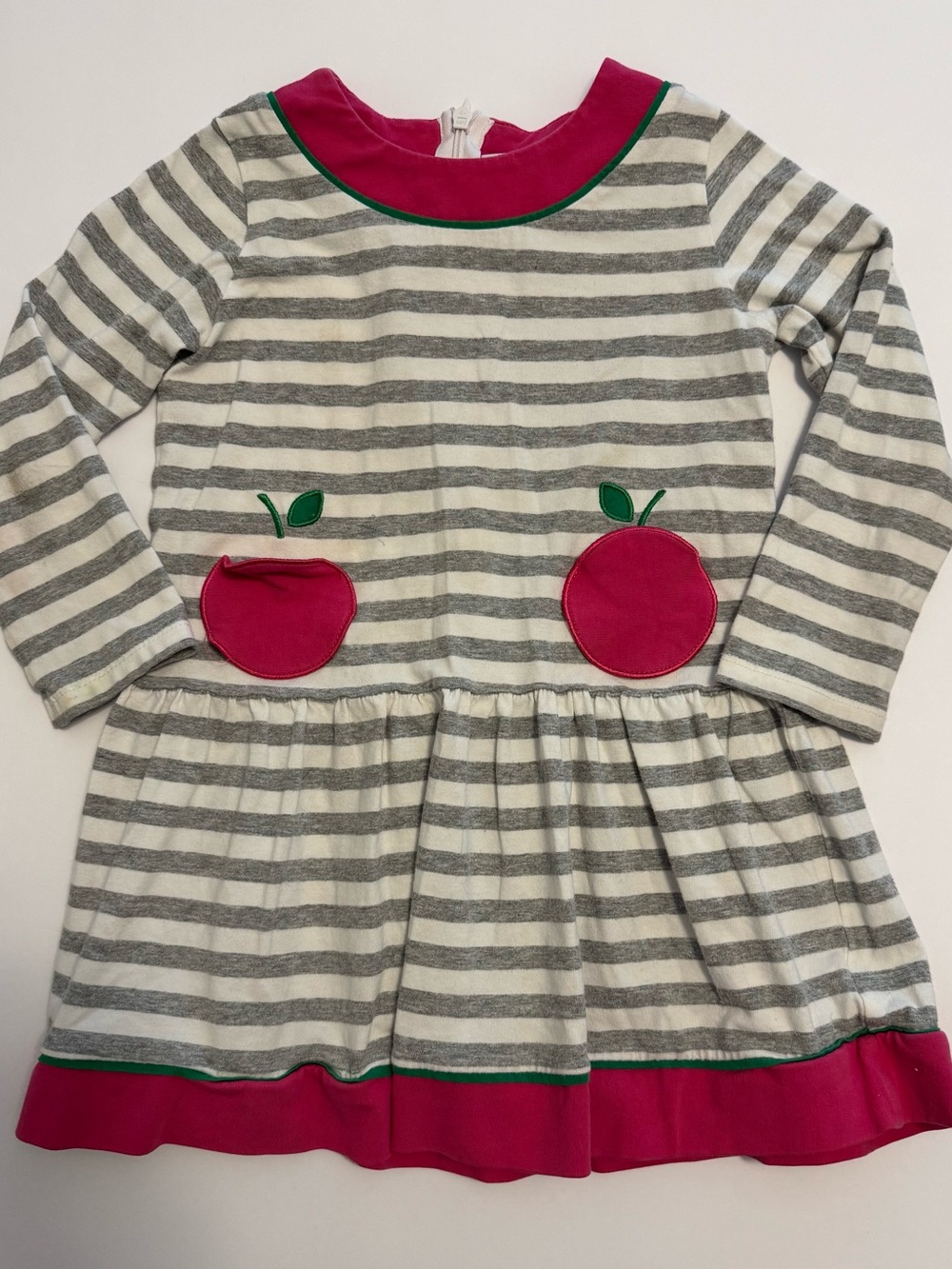 Florence Eiseman Gray & Pink Striped Apple Applique Dress - 4